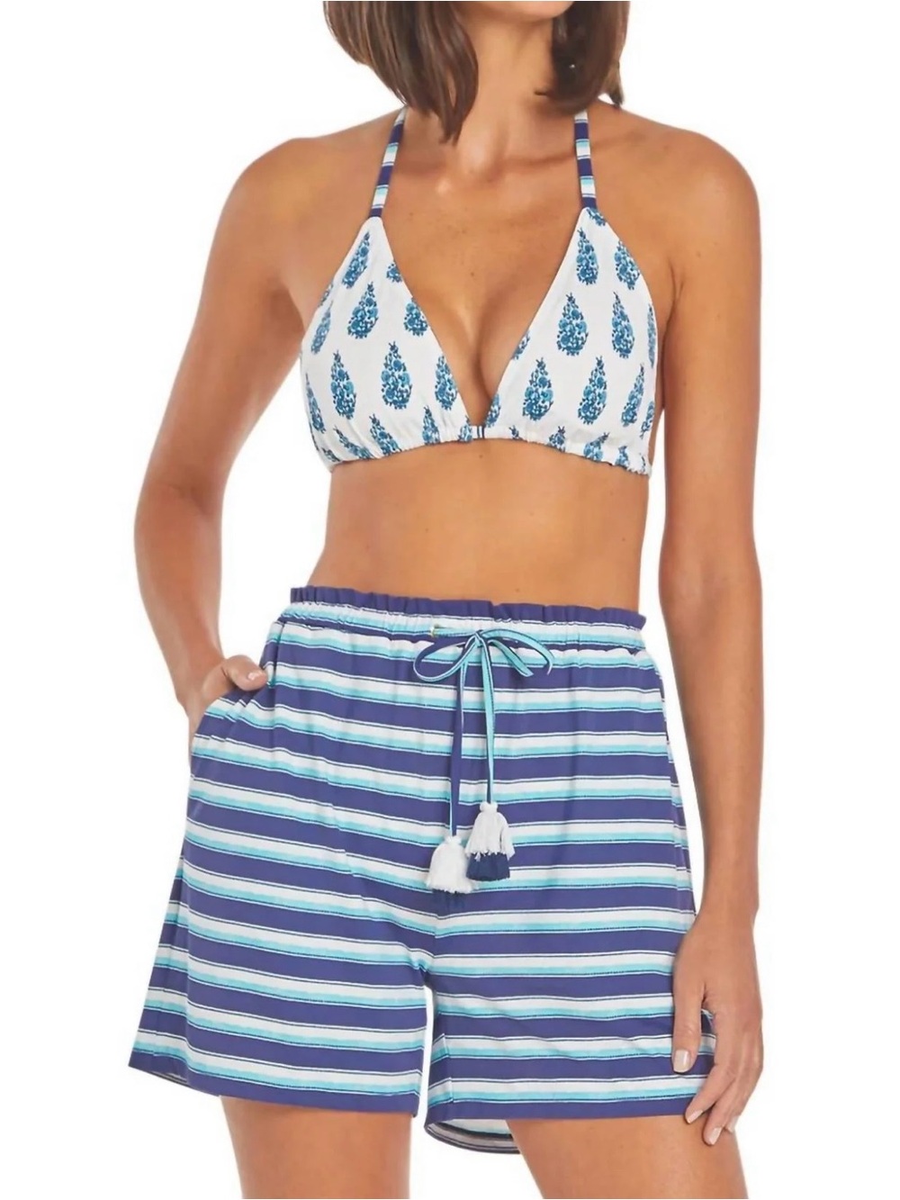 Cabana Life Delray Striped Paperbag Waist Tassel Shorts - Picture 2 of 10